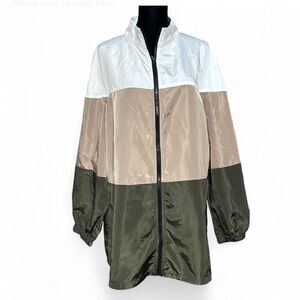 SHEIN Women's Windbreaker Jacket - White, Tan, and Green Zipper Open 1XL NWOT